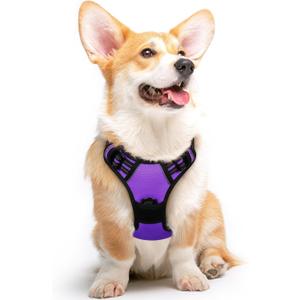 Eagloo Dog Harness Medium Sized Dog, No Pull Service Vest with Reflective Strips and Control Handle, Adjustable and Comfortable for Walking, No Choke Pet Harness with 2 Metal Rings, Purple, Medium