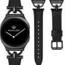 Wearlizer Leather Bands Compatible with Samsung Galaxy Watch 8 Band 40mm 44mm/Watch 8 Classic 46mm, Dressy Designer Slim Leather Strap Wristband Accessories with D-Shape Metal Buckle for Women (Black/Black)