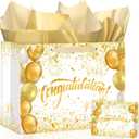 White Gold Graduation Gift Bag Class of 2026 Graduation Party Supplies Congratulations Gift Bag with Wrapping Paper and Card Congrats Grad Wrapping Paper Bag for Senior Junior College Graduates