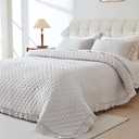 Cmfshape Bedding Set-3 Pieces Ultrasonic Quilt Sets with Ruffled Edges for an Elegant Bedroom Decor Suitable All Season,Light Grey (Queen 92"x96")