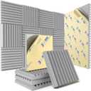 12 Pack Sound Proof Foam Panels for Wall with Self Adhesive, 1" X 12" X 12" High Density Acoustic Panels Sound Absorbing Quick-Recovery, Wedges Soundproof Wall Panels for Gaming & Studio Decor - Gray