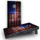 Cornhole Board Set: American Flag Dark Wood Custom Cornhole Boards Game Set. Perfect for Backyard, Beach, Park, Tailgates.