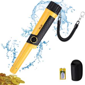 SAKOBS Metal Detector Pinpointer Wand: 5" Detection Depth, IP68 Fully Waterproof, Up to 66 Feet Underwater, 360Detection Handheld Pin Pointer, 3 Modes (Buzzer, Vibration,Sound) for Adults & Kids (Yellow)