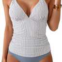 B2prity Halter Tankini Swimsuit for Women Tummy Control Two Piece Bathing Suit V Neck Swimwear with Shorts 2XL