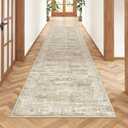 Rug Runners for Hallways Non Slip - 2x8 Runner Rug for Bedroom, Washable Runner with Rubber Backing, Soft Low-Pile Carpet for Kitchen, Laundry, Bathroom (2'x8', Brown/Ivory)