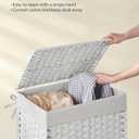 SONGMICS Laundry Hamper with Lid, 23.8 Gallon (90 L) Synthetic Rattan Clothes Laundry Basket with Lid and Handles, Foldable, Removable Liner, Cloud White ULCB51WT