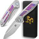 Sitivien ST996 Folding Knife, Handmade M390 Pearlescent Polishing Blade,Titanium & Timascus Handle for Outdoor Camping, Hiking, Working (Timascus)