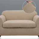 PrinceDeco Velvet Couch Cover Loveseat Covers for 2 Cushion Couch 3 Piece Sofa Covers for Dogs Washable Loveseat Covers Width Up to 72 Inch No Slip Stretch Sofa Slipcover(Medium, Taupe)