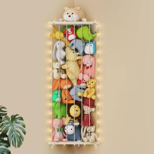 Corner Stuffed Animal Storage Net - Stuffed Animals Holder with Light - Plush Organizer Hanging Stuffed Animal Hammock with Adjustable Length for Bedroom