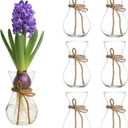 6Pcs Small Glass Hyacinth Vases Set - Clear Mini Bud Flower Vases with Twine Ropes for Home & Wedding Table Centerpieces Decor, Bulb Forcing, Avocado Planting