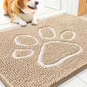 Smiry Dog Door Mat for Muddy Paws, Absorbent Dirt Trapper Non Slip Quick Dry Washable Chenille Mat for Mud Dogs, Entry Rug for Indoor and Outdoor (30x20 Inches, Beige and White)