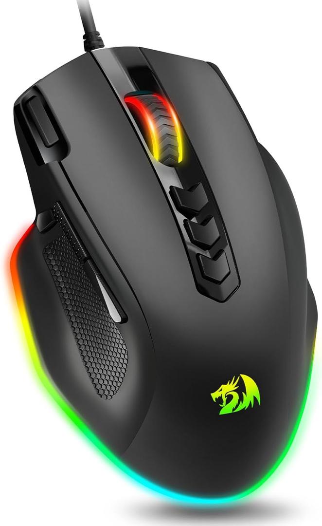 Redragon Wired Gaming Mouse, RGB Backlit Ergonomic Gamer Mouse Up to 8000 DPI, 11 Programmable Buttons & 7 Backlit Modes, Extra Sniper Button, Mouse Gamer for Windows PC Gamers, M614 (Black)