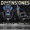 HLDIRECT Gaming Chair with Footrest, Lumbar Support & Headrest, Black&Blue, Standard