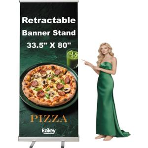 Retractable banner Stand 33.5"x80" with Padded Carry Bag Portable Roll Up Banner Metal Display Stands for Trade Shows Events Personal Celebrations (33.5"x80")