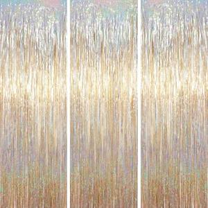 Voircoloria 3.3 x 6.6 ft Foil Fringe Backdrop Curtains, Tinsel Streamers Party Decorations, Fringe Backdrop for Birthday, Baby Shower, Gender Reveal, Graduation (3, Champagne)