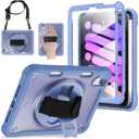 BRAECNstock Case for iPad mini 7 (A17 pro) 2024 & Mini 6 2021 8.3-inch,Shockproof Protective Cover with Pencil Holder,Screen Protector,360° Rotating Hand Strap/Stand- Lavender Grey