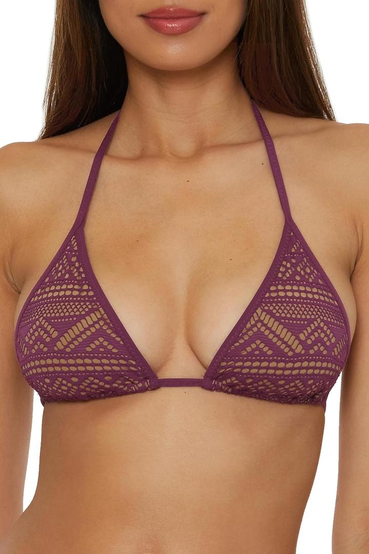 BECCA Women's Color Play Triangle Bikini Top, Adjustable, Tie Back, Swimwear Separates (Large, Aubergine)