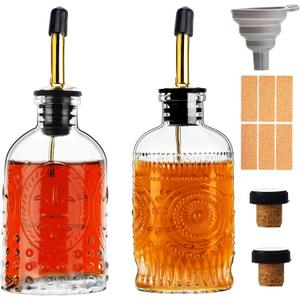Glass Coffee Syrup Dispenser Bottles Set 1Pack 7 OZ, Simple Syrup Bottles with Metal Pour Spout, Syrup Dispenser for Coffee Bar Accessories for Maple Honey Syrup Oil and Sauces