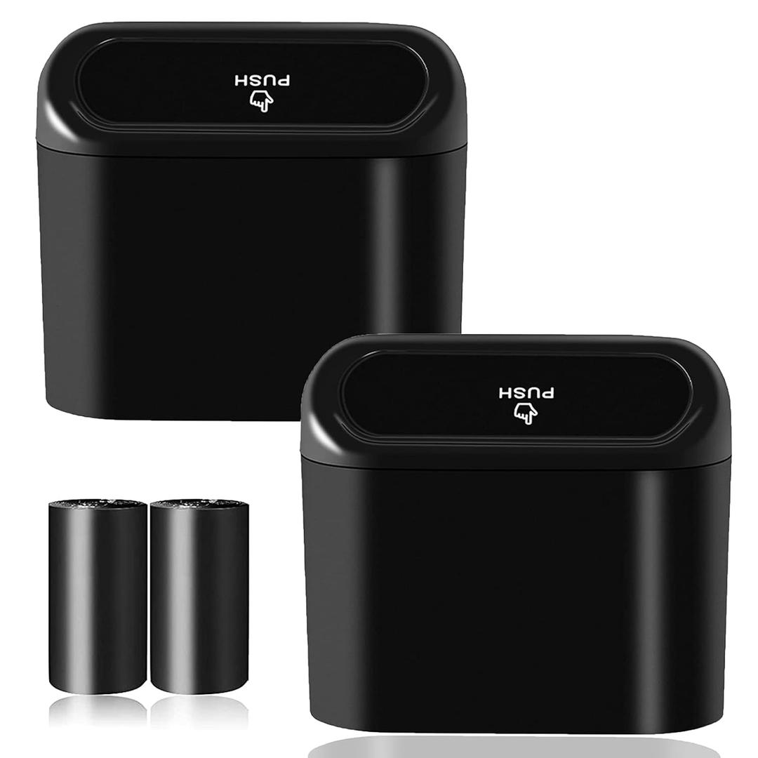Car Trash Can Bin with Lid - 2 Packs Universal Vehicle Mini Leakproof Garbage Can Bin with 40pcs Trash Bags Car Organizers and Storage for Front Back Seat Accessories for Auto Office Home(Black)