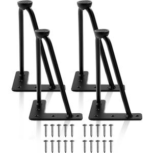 10 Inch Hairpin Legs for Furniture Set of 4, Heavy Duty Industrial Metal Table Legs with 3/8" Black Solid Iron, DIY Hair Pin Legs for Dresser, Bench, Cabinet, Stool with 4 Floor Protectors