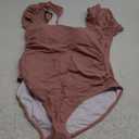 Eomenie Women's Tummy Control One Piece Swimsuit Ruffle Square Neck Bathing Suit Ruched Cutout Back Slimming Swimwear (X-Large, Bean Pink)