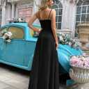 Women's Formal Evening Gown Elegant Long Prom Dress Summer Wedding Guest Party Cocktail Bridesmaid Maxi Dress (Black, L)