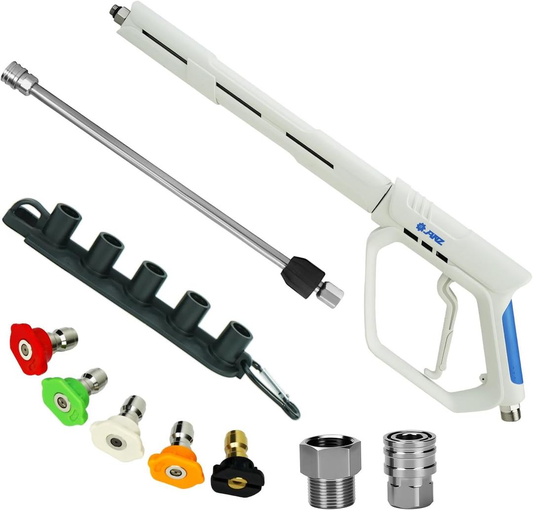 janz Pressure Washer Gun Kit, 5000 PSI White High Power Washer Gun with M22 Fittings, 1/4'' Quick Connector, 5 Spray Nozzle Tips and Nozzle Holder
