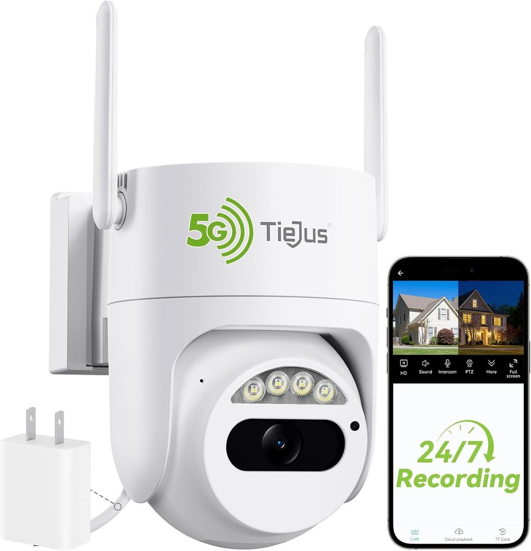 3MP Security Camera Outdoor - 2.4G/5G Wi-Fi, 24/7 Recording Wired Power, 360 Pan-Tilt View, Motion Tracking, Color Night Vision, 2-Way Audio, Works with Alexa, Cloud & SD Card Storage, IP66 (White)