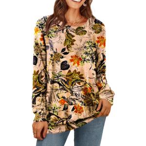 YESNO Women Christmas Sweater Graphic Printed Oversized Pullover Sweaters Casual Loose Knit Tops S01 (XX-Large, Floral P009o)