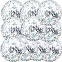 Civaner 10 Pcs Inflatable Glitter Beach Balls 16 Inch Sparkly Confetti Pool Balls for Party Decorations Blow up Balloon Toys for Birthday Summer Fall Halloween Wedding Christmas(Silver)