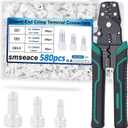 smseace 580pcs 3-Values Closed End Crimp Terminal with Wire Stripper Crimping tool 22-16/16-14/12-10AWG Wire End Caps Closed End Wire Connectors