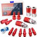 EVOULTES 16 Pieces Universal 1/ 4" NPT Air Hose Fittings & Air Coupler Kit, Lightweight Aluminium Air Fittings Kit with Quick Connect Air Plug, Pneumatic Air Tool Fitting for Air Compressor Accessories