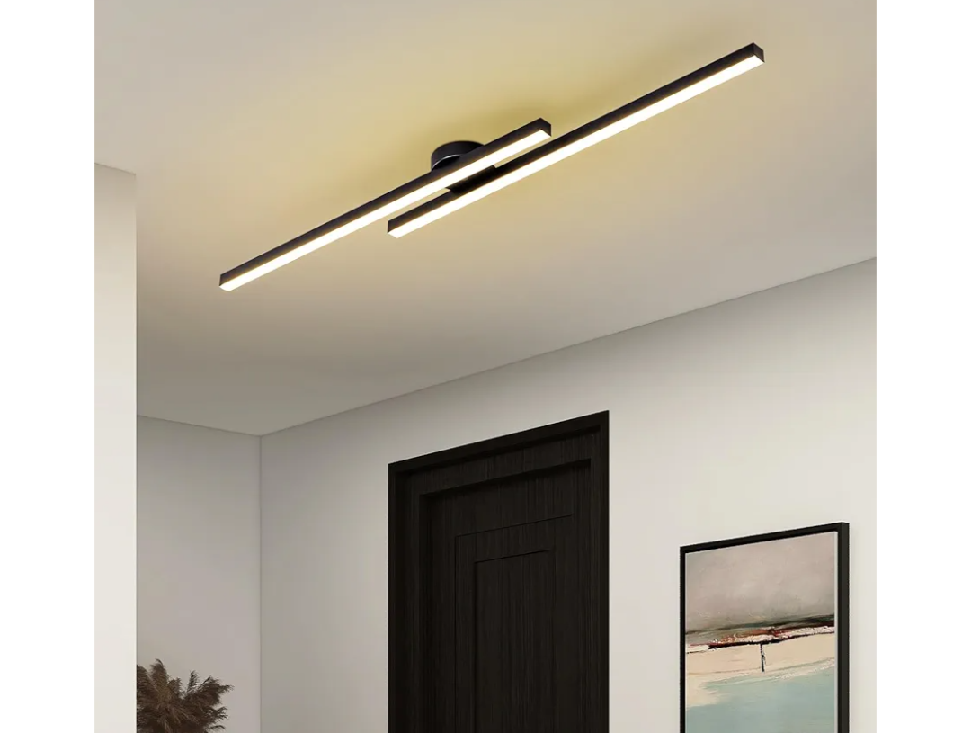 Modern Ceiling Light with Remote, 43.3" Black Sputnik Ceiling Lamp, 32W Dimmable LED Lighting Fixture for Dining Room Living Room Kitchen Island, 2 Lights