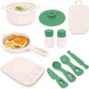 TYRY.HU Play Kitchen Accessories, 11Pcs BPA Free Silicone Pretend Play Food Sets,Play Kitchen Set,Play Kitchen Cooking Utensils Pots & Pans,Pretend Role Play Cooking Toys Gifts for Toddlers 1-3,Green