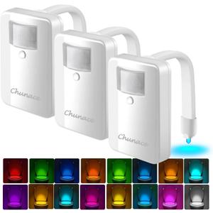 Chunace 3 Pack Toilet Night Lights with Motion Activated Sensor, 16 Colors LED Nightlight Inside Bowl, Cool Stuff for Bathroom Accessories Decor, Unique & Funny Housewarming Gadgets for Men/Kids 2025