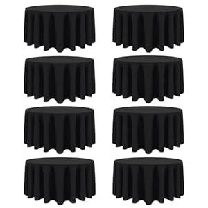 8 Packs Round Tablecloth 90 Inch Black Table Cloth for Circle Tables, Washable Polyester Fabric Tablecloths, Wrinkle Resistant Table Cloth Round Cover for Wedding Party Banquet Dining