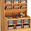 Marbrasse Wooden Desk Stationary Organizer, Multi-Functional Pen Holder, Storage Rack for School Home Office Art Supplie (B16-Cherry Color)