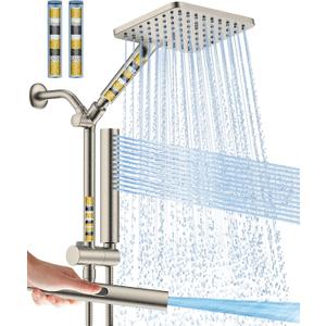 Filtered Shower Head with Handheld Spray Combo High Pressure Rain Shower Head Dual Shower Head with Filters - Removes Chlorine Height Adjustable & Built-in Power Wash (Brushed Nickel)