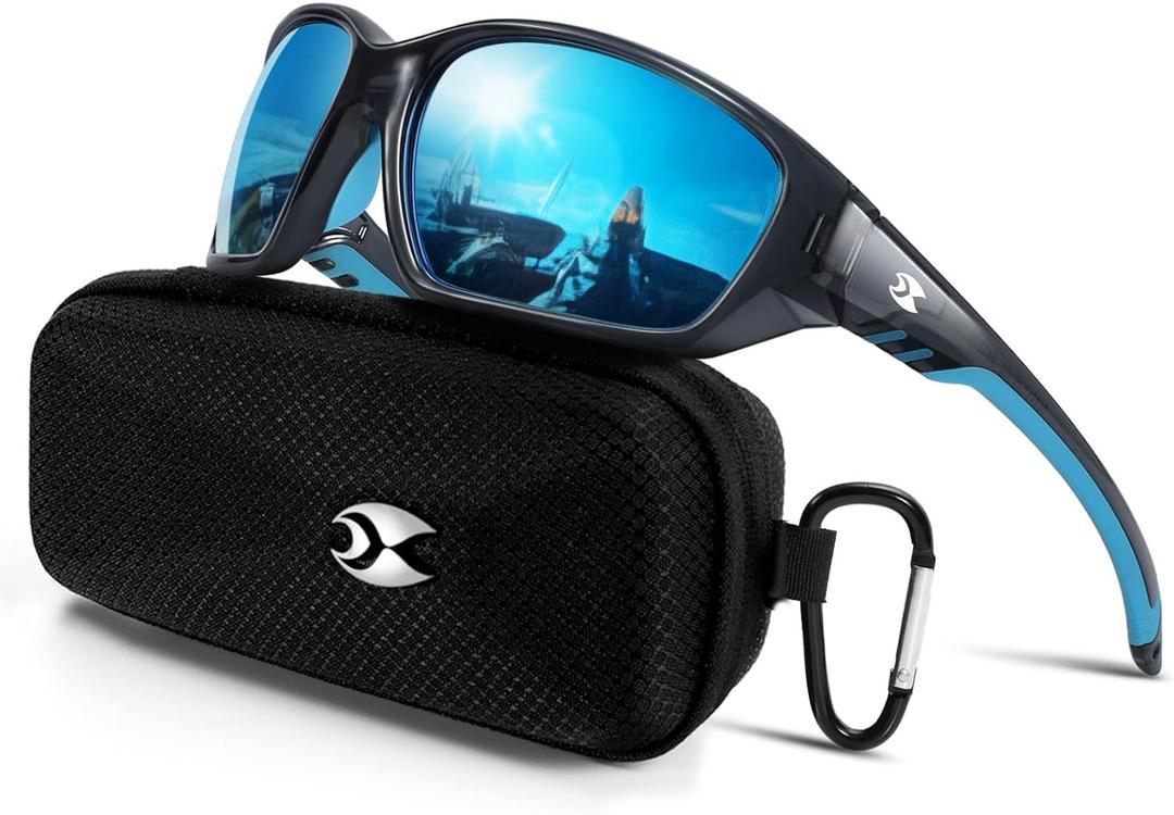 suoso Sports Polarized Sunglasses for Men: Womens UV400 Protection Sun Glasses Wrap Around Goggles for Fishing Driving TR90 (C01-blue)