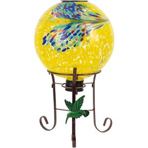 10" Diameter Solar Gazing Ball and 8.5" Metal Stand Indoor Outdoor Glass Globe Sphere Yard Art Ornament Solar Gazing Balls for Garden,Lawn,Porch,Patio Gardening Gift for Women(Yellow)