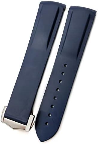Curved End Rubber Watchband Fit for Omega Seamaster Speedmaster Diver 300M Aqua Terra 150 Planet Ocean Silicone Soft waterproof Watch Strap 19mm 20mm 21mm 22mm (Blue)