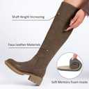 Ruiee Women's Knee High Boots Fashion Flat Long Tall Lengthened Boot Shafts Low Heeled Winter Fall Casual Boots for Women. 240979 Brown PU, Size 6 1/2
