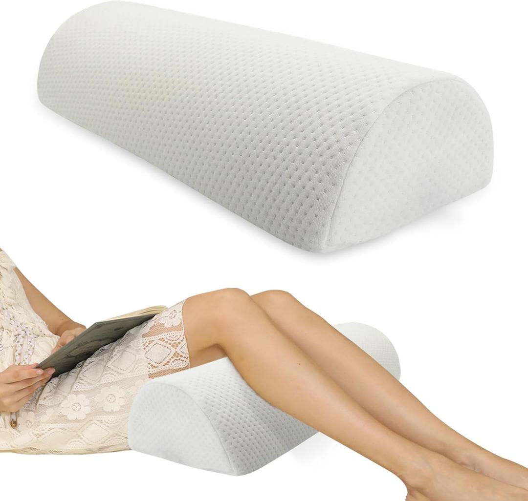 Half Moon Bolster Pillow - Perfect for Legs, Knees, Lower Back, Ankle and Head Support. Versatile Lumbar Support for Bed, Includes Memory Foam and Machine Washable Cover - L (20.5" x 8" x 4.5", White)