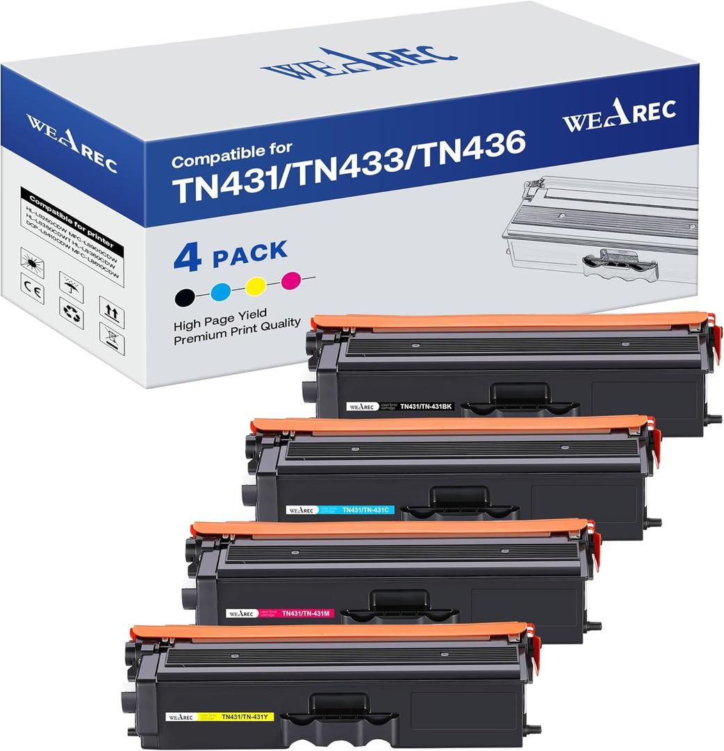 TN431 Compatible Replacement for Brother TN-431 TN433 TN-433 TN436 TN-436 Toner Cartridges for Brother HL-L8260CDW HL-L8360CDW MFC-L8610CDW MFC-L8900CDW MFC-L8690CDW Printer 4 Pack