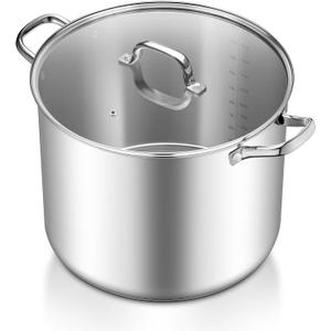 TeamFar 20QT Stock Pot, Stainless Steel Stockpot Large Induction Cooking Pot with Lid & Tri-ply Bottom, for Soup Seafood Cooking, Sauce Canning, Non Toxic & Heavy Duty, Various Stovetops Suitable