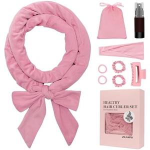 ZILAMPU Heatless Curls Overnight for Long Hair, No Heat Hair Curlers to Sleep In Overnight Curls, 70" Soft Velvet No Heat Overnight Curlers Set for Women (Pink, 9 Pcs)