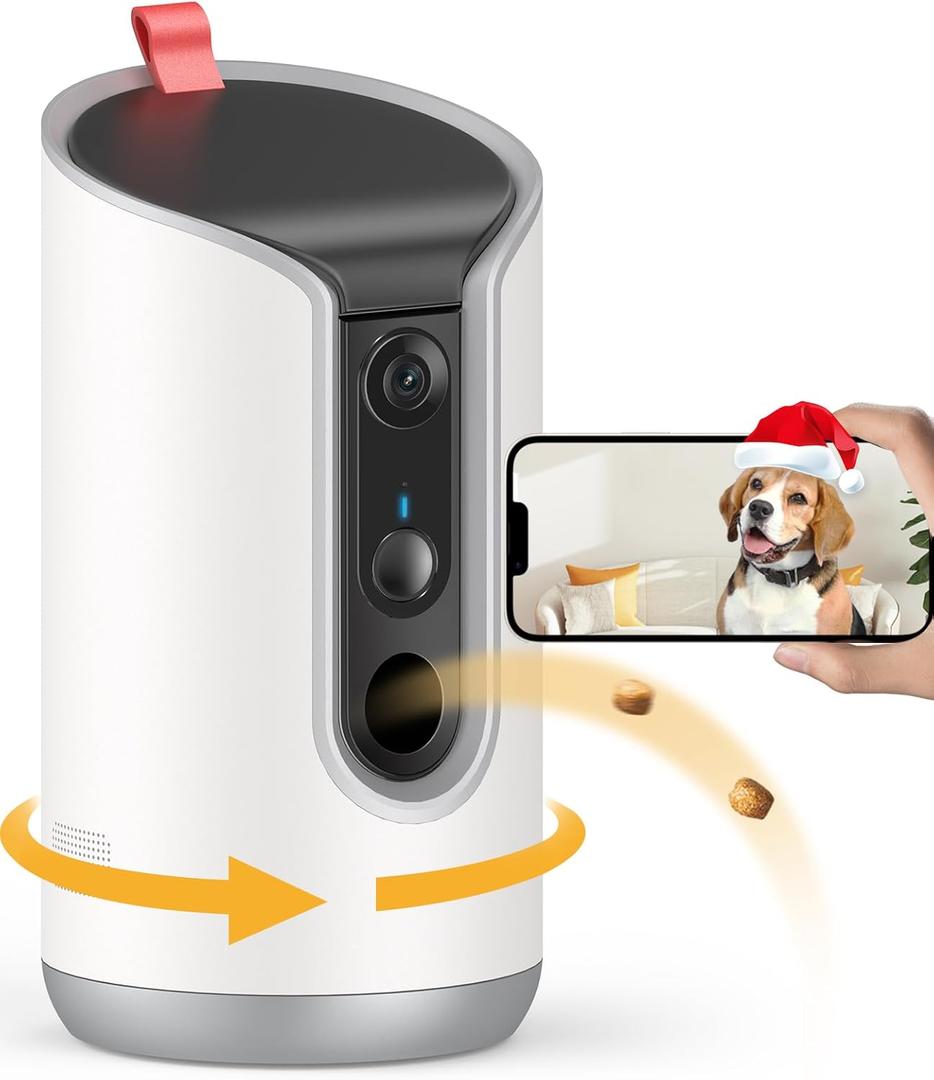 2K Pet Camera Treat Dispenser, 360View Dog Camera with Phone App, 5G&2.4G WiFi 2-Way Talk Pet Cam Indoor for Cats Remote Treat Tossing, Motion Alerts, Auto Tracking (White)