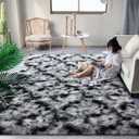 DweIke Fluffy Tie-Dyed Black White Rugs for Bedroom Living Room, 4x6 Feet Soft Plush Shaggy Dark Girls Boys Kids Rug, Upgraded Non-Slip and Machine Washable Carpet for Dorm Nursery Classroom Decor
