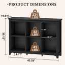 6 Cube Storage Bookcase, Wood Modern Horizontal Bookshelf, Rounded Corners, 43.35" W x 11.81" D x 30.12" H
