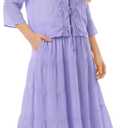 Womens 2 Piece Skirt Sets Summer Tie Front Chiffon Blouse Elastic Waist Maxi Dress Sets Vacation Outfit with Pockets (Purple, L)